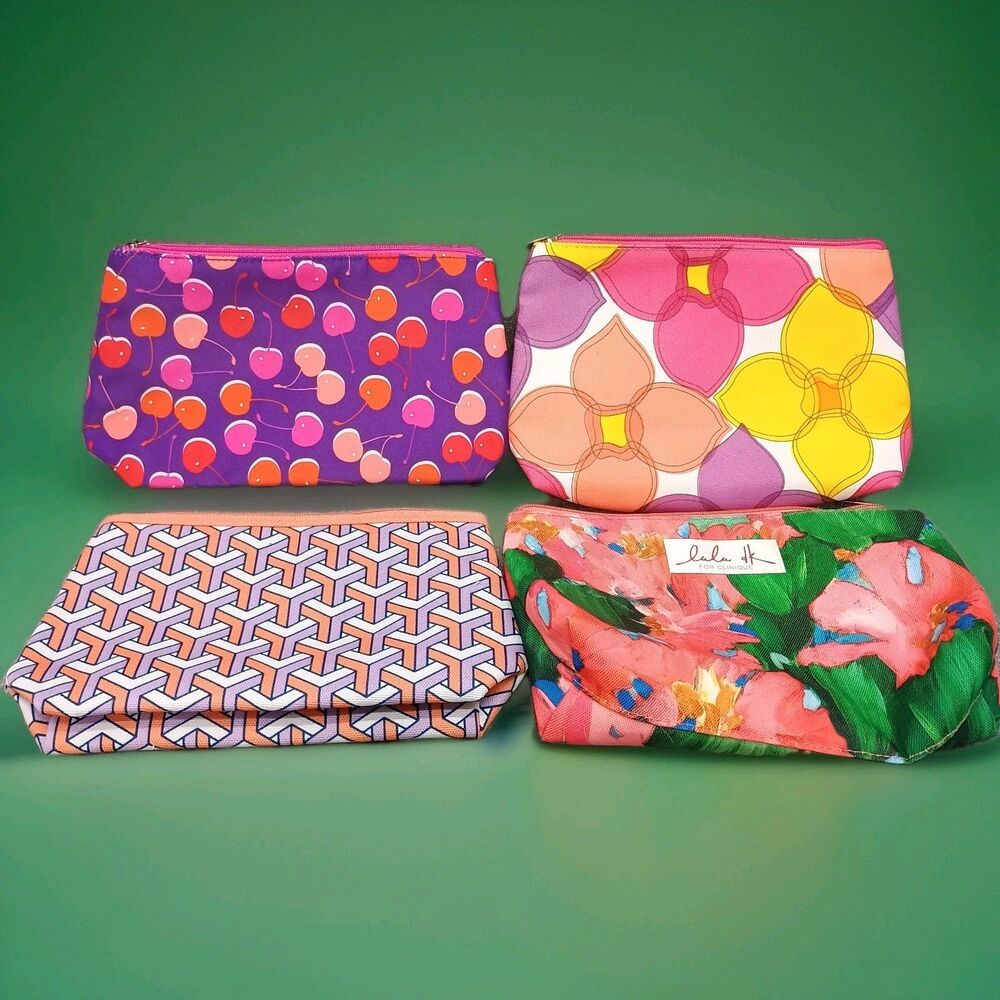 Lot Of 4 Clinique Makeup Bags Jonathan Adler Lulu Dk Cherries Floral Travel Bag